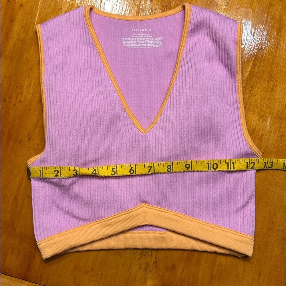 Y2K Sporty Chic Purple Orange Ribbed V-Neck Crop Top Crossover Hem Sleeveless - Picture 5 of 7